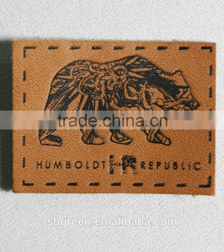 Chair leather emblem with sewing lines