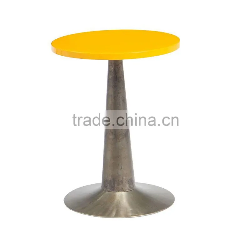 2016 new items Round wooden top coffee table design with iron table base