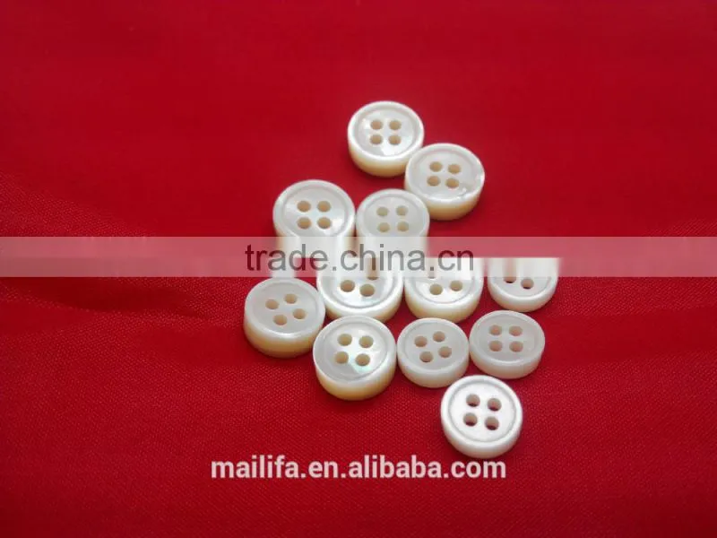 4 Holes Round Rim 18L, 16L, 14L 4MM/3MM Thickness White Mother of Pearl Dress Shirt Button in High End