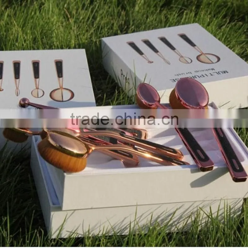 toothbrush makeup 4pieces multi-purpose rose gold oval make up brushes set