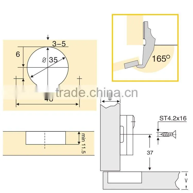 165 Degree Cabinet Hinge Type Furniture Cabinet Hinge