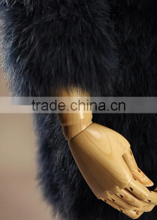 Soft simple elegant dark blue turkey fur coat