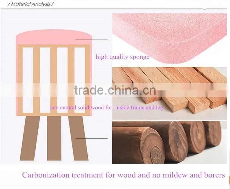 Skidproof cheap delicate refined colorful small cloth stool chair with 3 Carbonized wood legs for living room