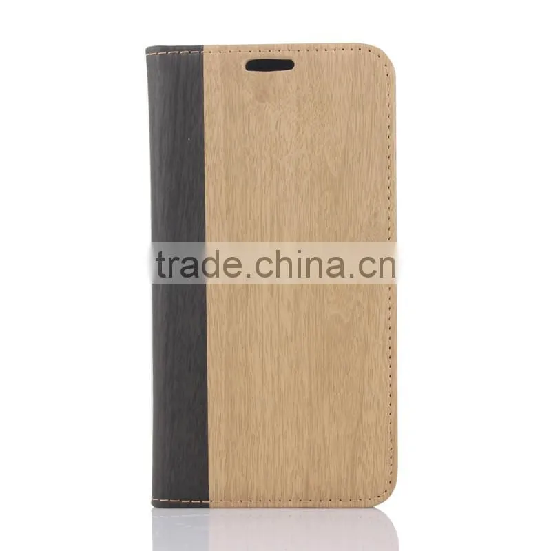 Nature wood grain PU card bumper/pocket cell phone case for Samsung