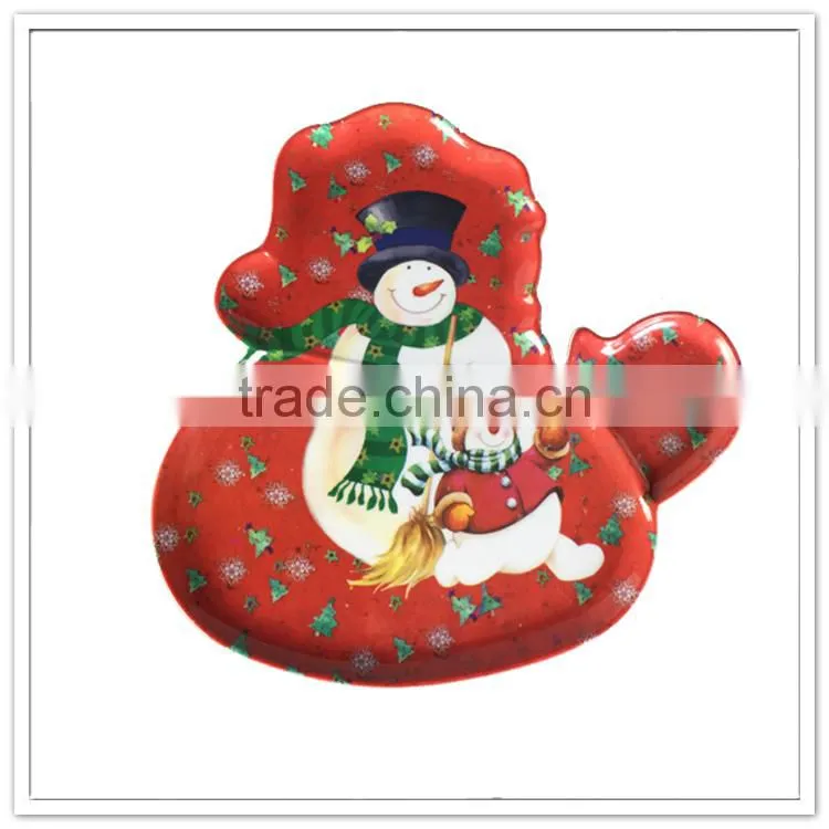 2015 new Christmas items dessert serving red melamine snowman shaped plate