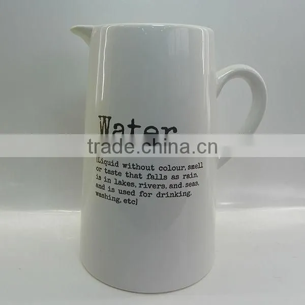 Custom printed white ceramic water jug