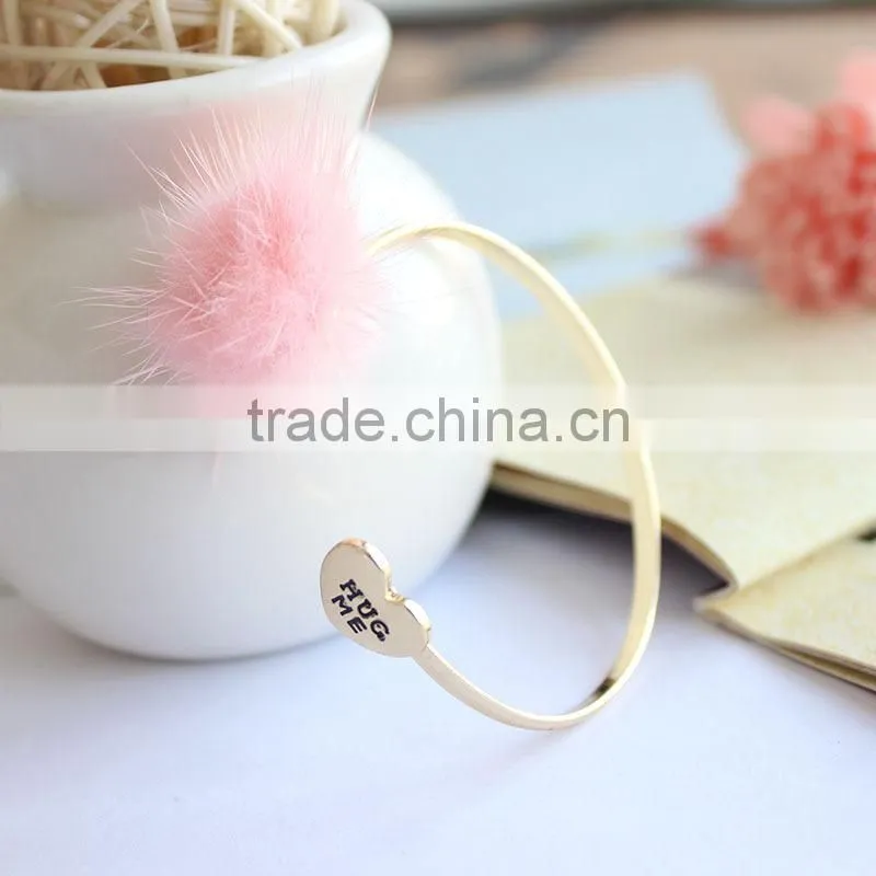 mink fur pompon cuff bangle marten fur pom pom cuff bangle customized hug me heart gold cuff bangle