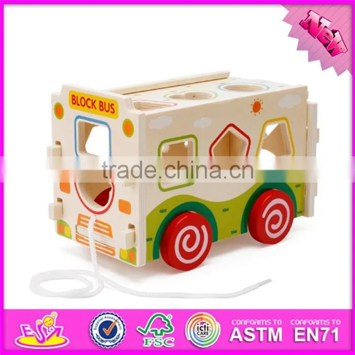 2017 new design children funny wooden toy pulling trucks W05C082
