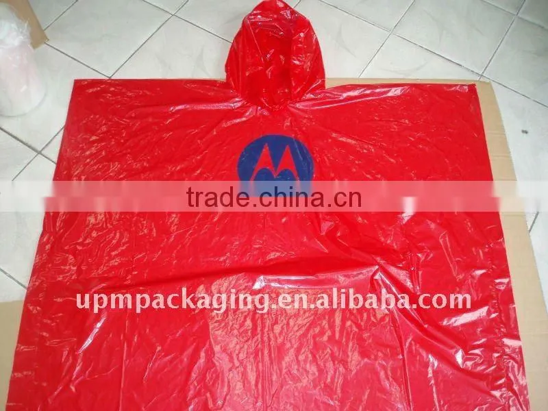 Plastic Red Rain poncho with hood