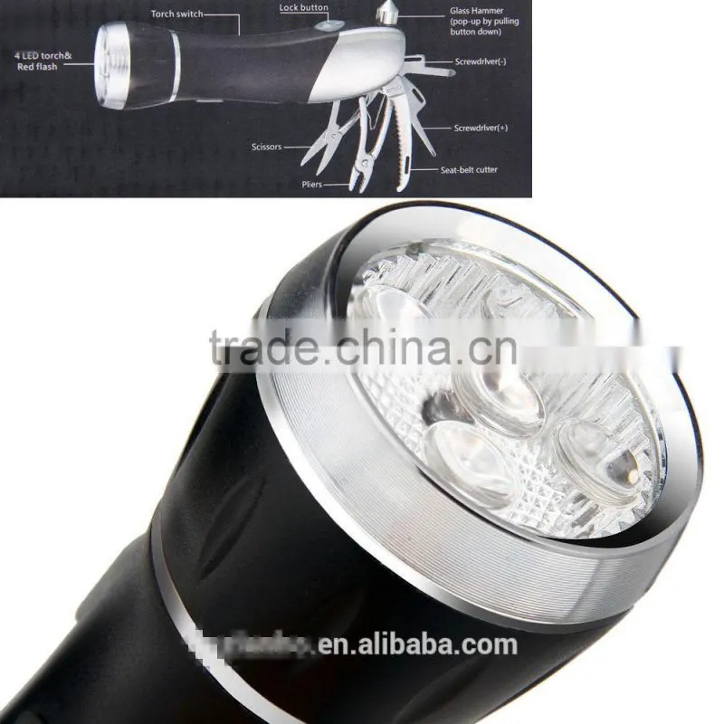 2016 new arrival 8 in1 LED Flashlight Torch Light Lamp Multifunction Emergency Rescue Escape Tool