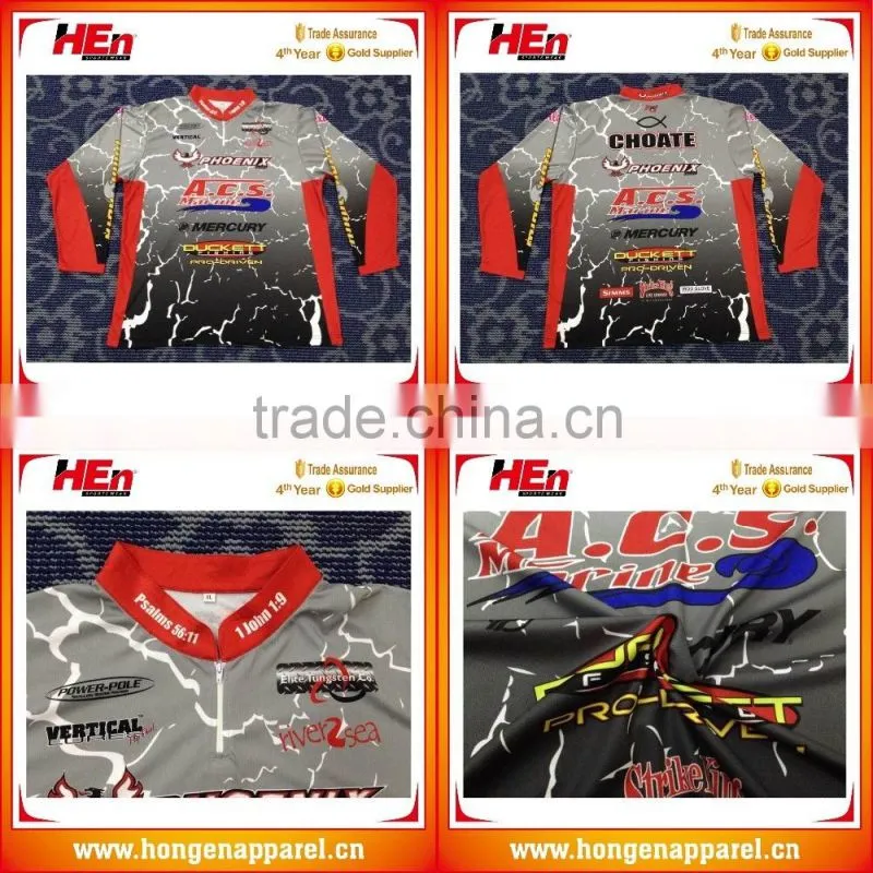 HongEn Apparel Sublimated bass fishing t shirts pro fishing shirt long-sleeve fishing shirts