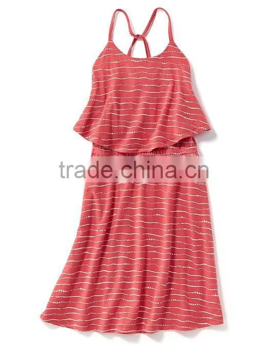 Cute Ruffle Top Spagetti Strap Child Girls Dress HSD8131
