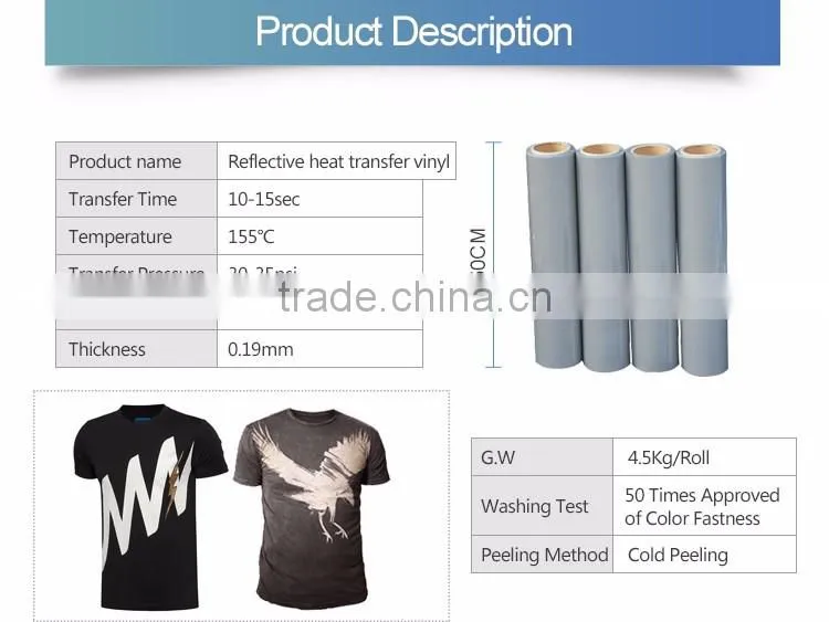 China factory price wholesale reflective heat transfer vinyl for clothing