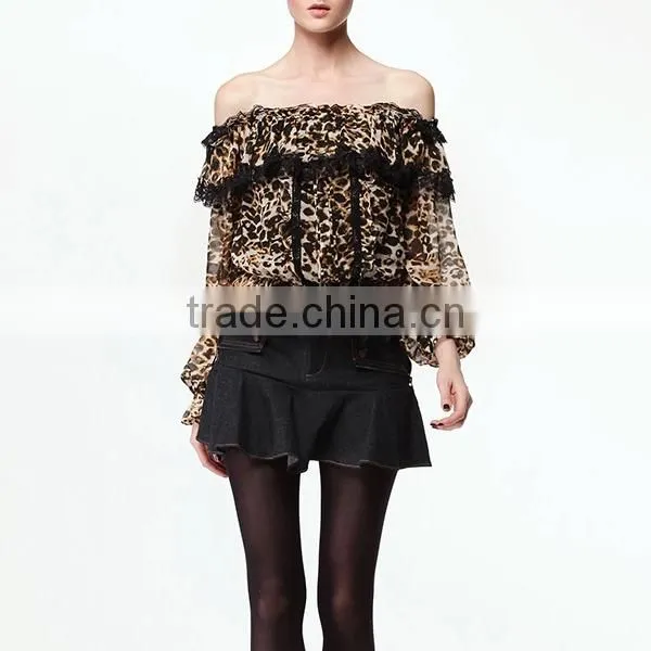 Fashionable printed long sleeve clothing new design off shoulder sexy fancy tops for girls