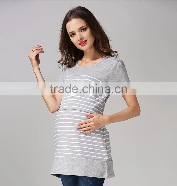Pregnant woman shirts breastfeeding tops wholesale strips maternity T-shirts