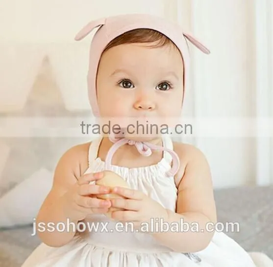 3 colors in, cute rabbit design, baby cotton hat, plain cotton baby hats