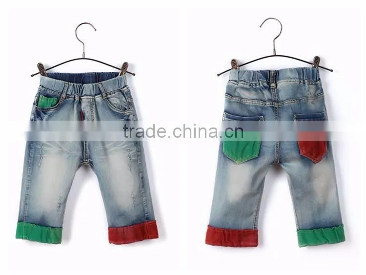 Hot sale factory price custom made cotton hand wash contrast cloth sticking latest fashion boys jeans