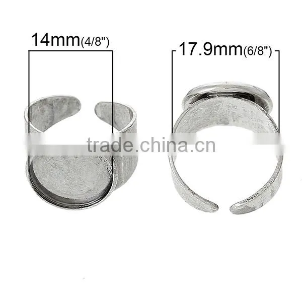Copper Rings Blanks Round Disc Antique Silver Cabochon Settings 17.9mm Ring Setting