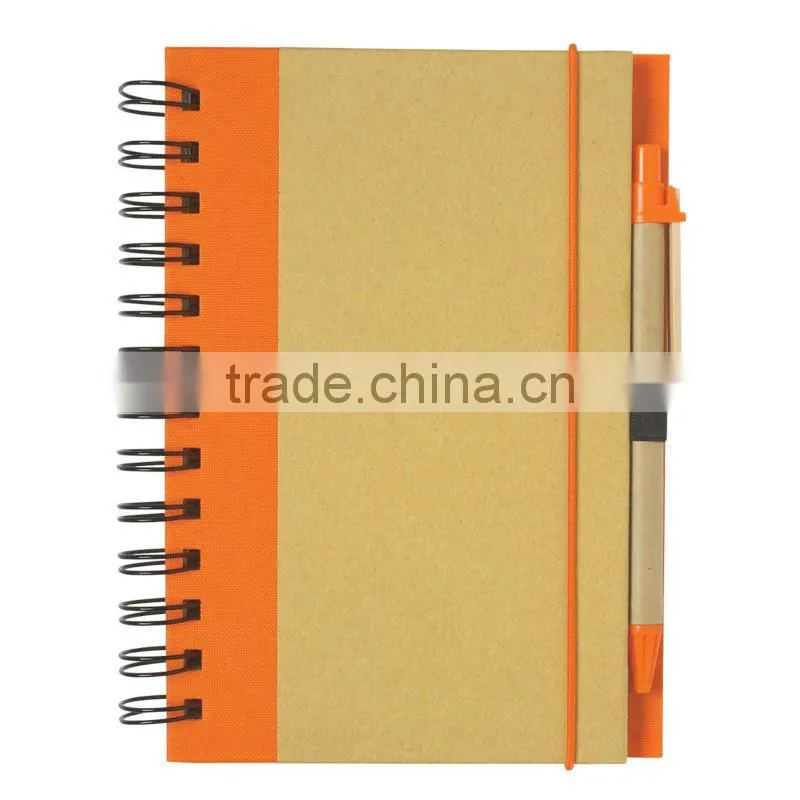 Spiral winding elastic meeting journal notebook with line 70grams 70sheets 30*21cm with kraft paper pen