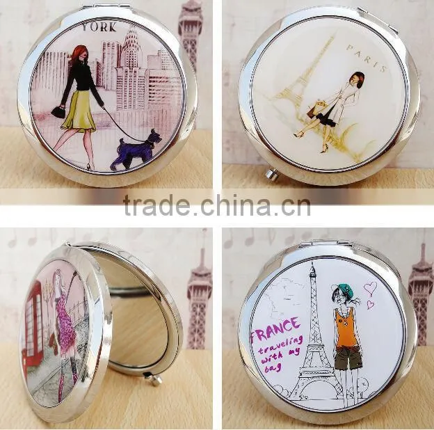 Women Lady Portable Foldable Pocket Metal Makeup Compact Pocket Makeup Magnifying Mirror