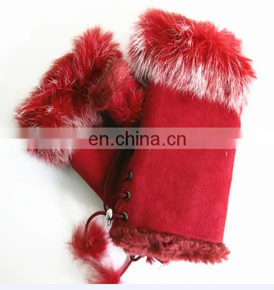 Colorful Fingerless Gloves with real Rabbit fur