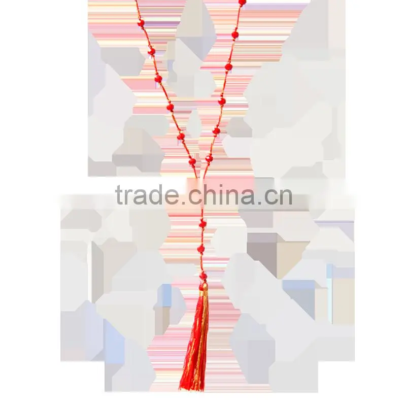 China trendy red handmade tassel necklace, latest design beads necklace