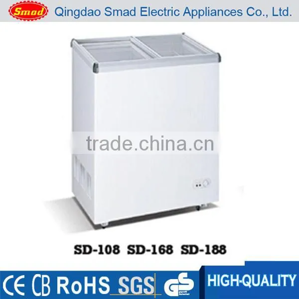 supermarket flat slide open glass lid chest freezer 528L