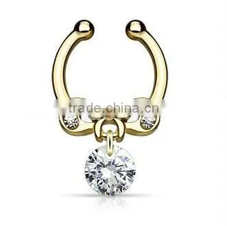 Bowknot dangling crystal 316L surgical steel fake septum clicker nose piercing Body Jewelry