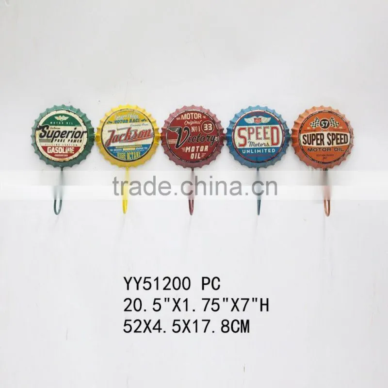 Antique route 66 beer cap metal wall single hook, factory cheap metal hook