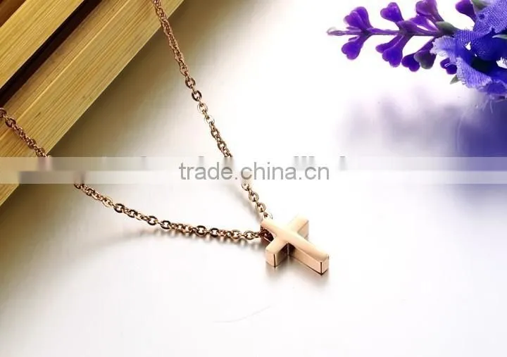 wholesale new plating rose gold cross titanium steel necklaces for woman pendant beautiful gift