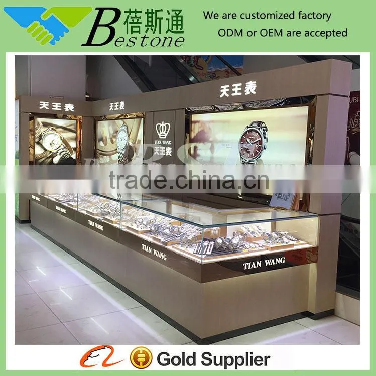 boutique wood glass lcd watch display showcase furniture for retail store