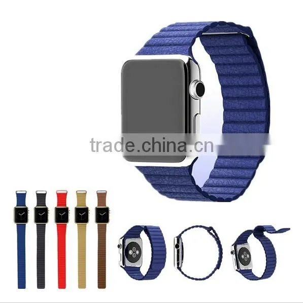 Genuine Leather Loop straps For Apple Watch Leather Band with Adjustable Magnetic Closure Loop