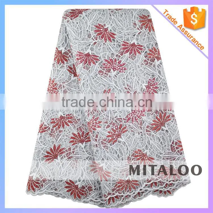 Mitaloo Embellished Wedding Dress Lace Fabric Red Lace Evening Dress MOG0204