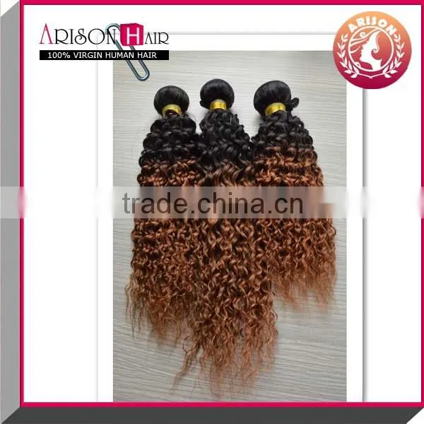 Hot sale remy fasion brazilian two tone afro kinky curly virgin hair ombre weave extension