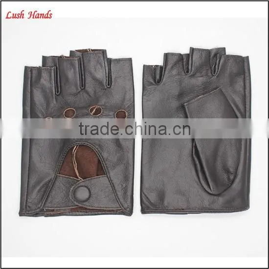 ladies fingerless dark brown fitness leather hand gloves