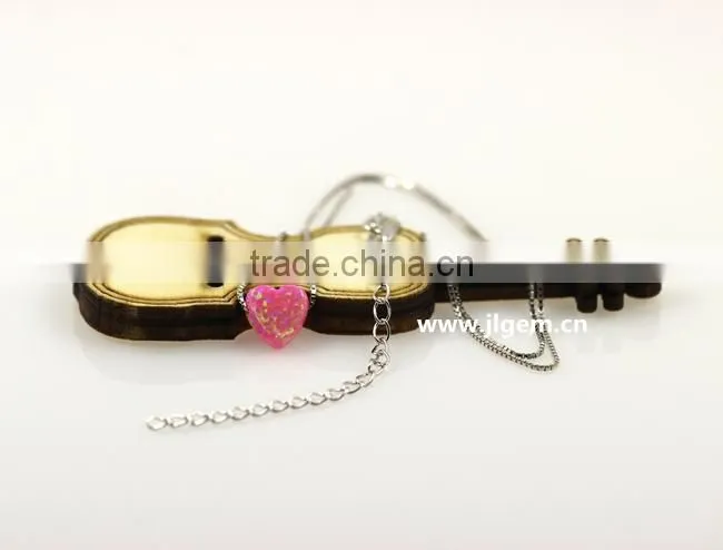 Beautiful 925 Sterling Silver Chain With Synthetic Pink Heart Opal Pendant Necklace
