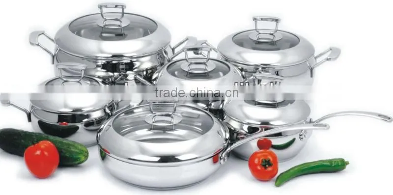 2014 New Products 12pcs High German Quality 304 Stainless Steel Cookware Set Apple Shape Wtih Casting Handle For Wholesale