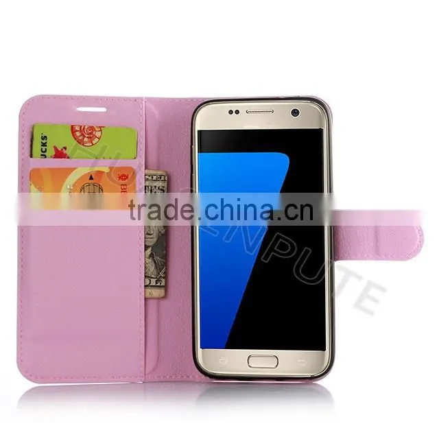 Wholesales Lichee Pattern Flip PU Leather Wallet Case Cover For for Samsung S7