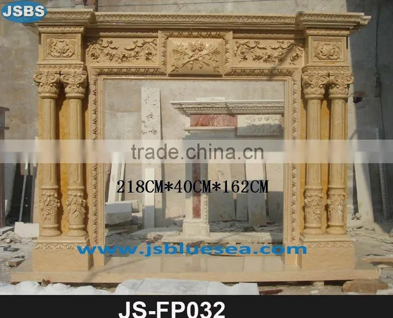 Beige marble fireplace with lady statue