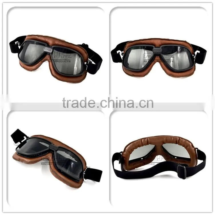 BJ-GT-009 Comfortable Tea Lens Leather Motocross Goggles