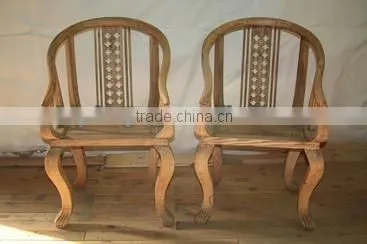 Chinese antique solid elm wood natural polish dinning chair