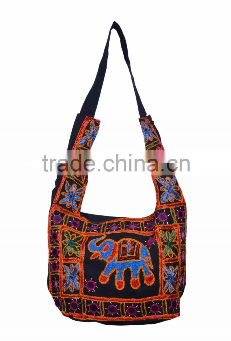 Handmade Elephant Embroidered Cotton Fabric Bag