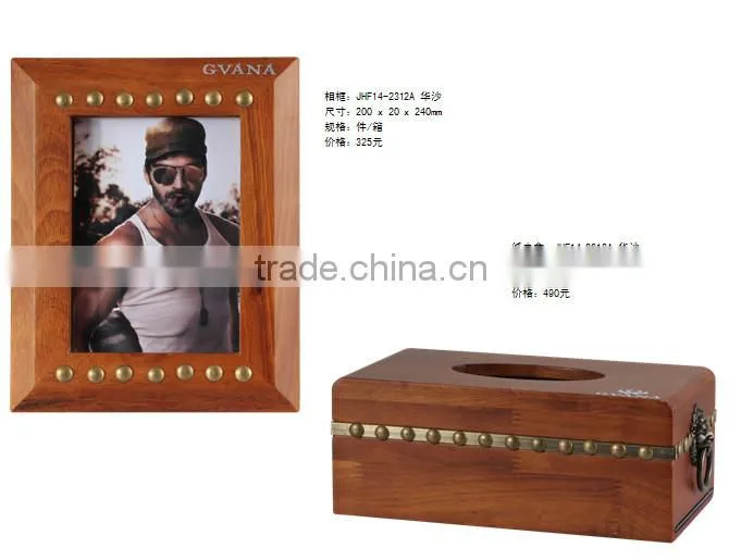 Perfect Set Wooden Vintage Tissue Box with Antique Photo Frame for Living Room