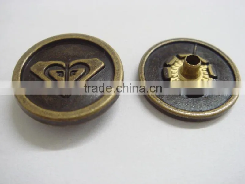 18mm antique brass embossed metal snap flatback cover button
