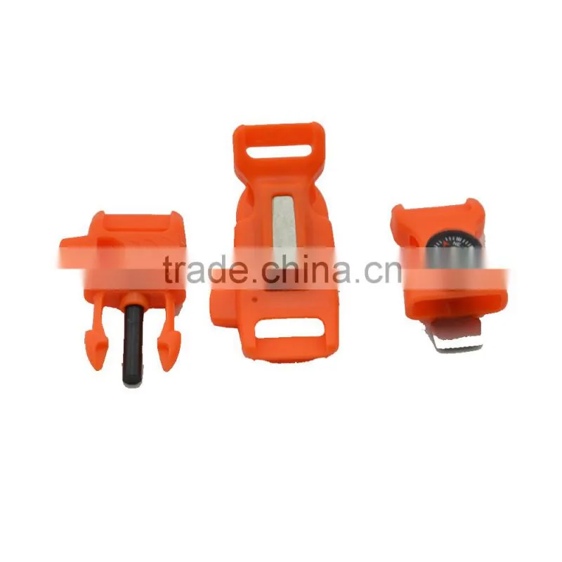2016 New design plastic whistle buckle with compass and firestarter for survival paracord baracelet alibaba China