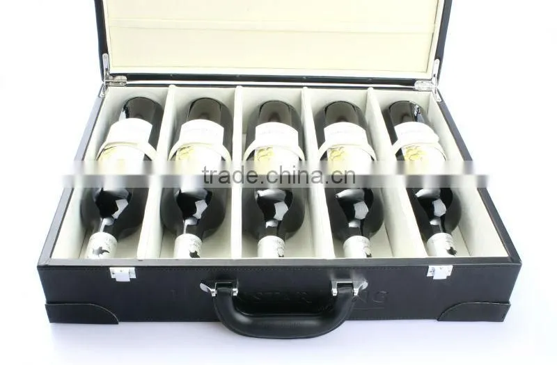 5 bottles leather wine box insert with velvet