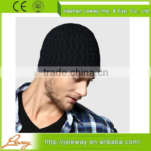 High quality China sale men's fashion black knitted rib beanie
