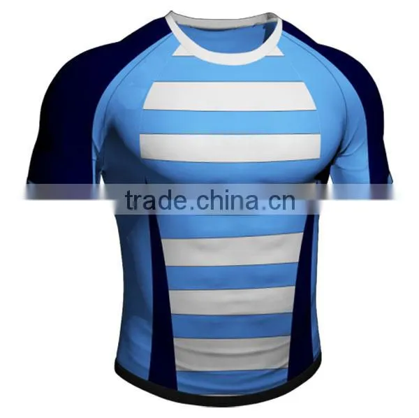 Custom sublimated rugby jersey stripe design polyester spandex fabric