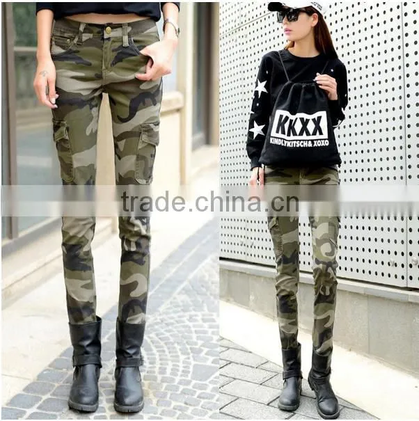Newest fashion camo skinny jeans woman camouflage jeans slim plus size pencil jean femme pantalones mujer