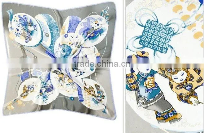 Printed Square Silk Scarf with national style